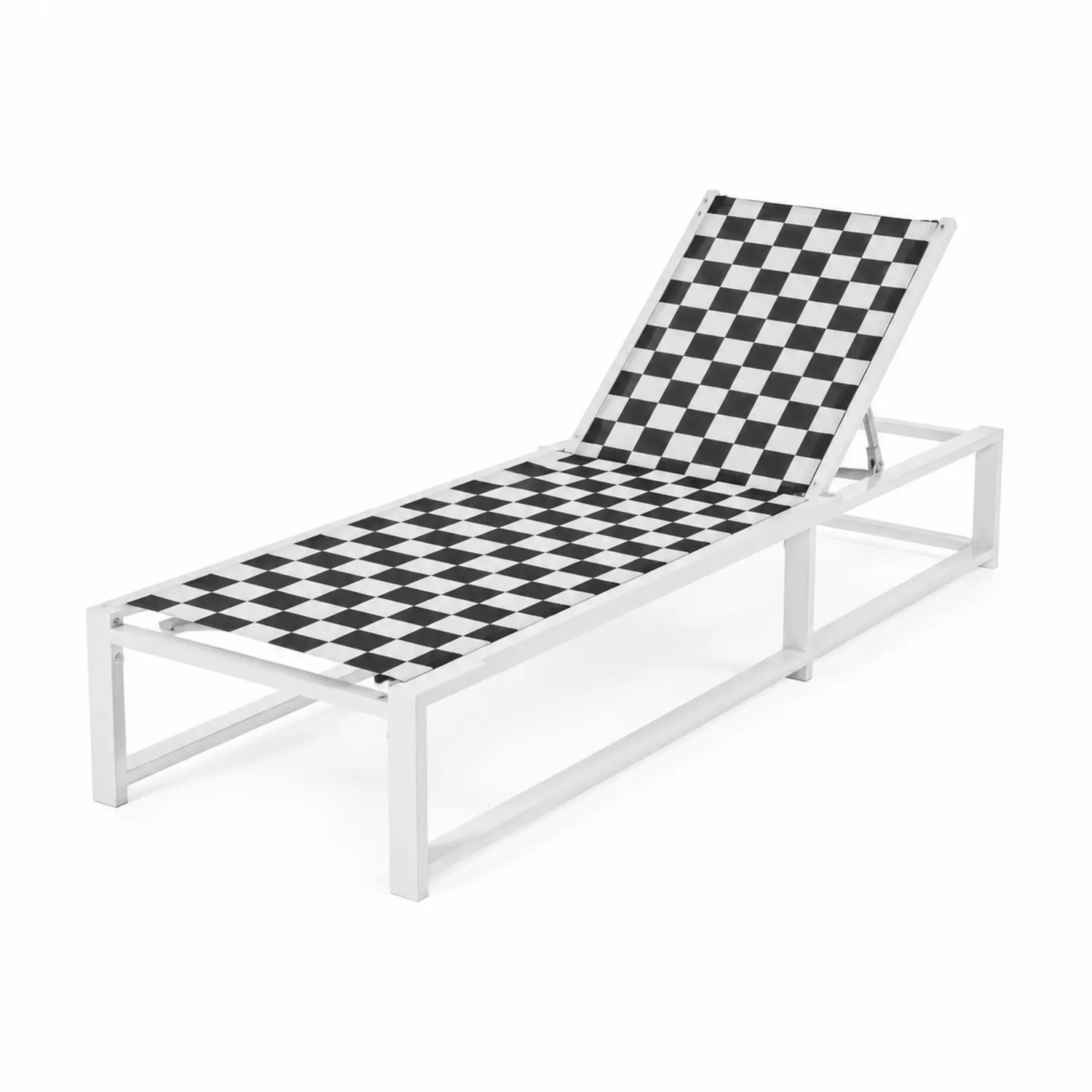 Chaise longue extérieure en aluminium motif damier Noir et Blanc
