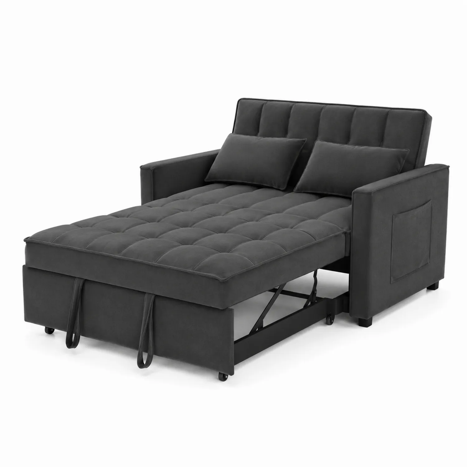 Canapé-lit convertible en tissu gris avec coussins