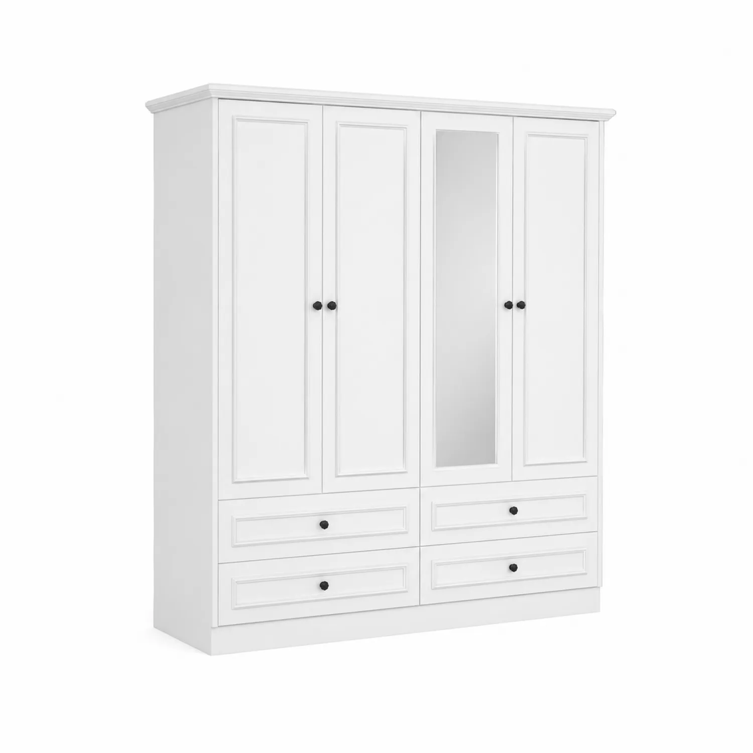Armoire en bois 4 portes avec miroir et tiroirs 200x180x60 cm