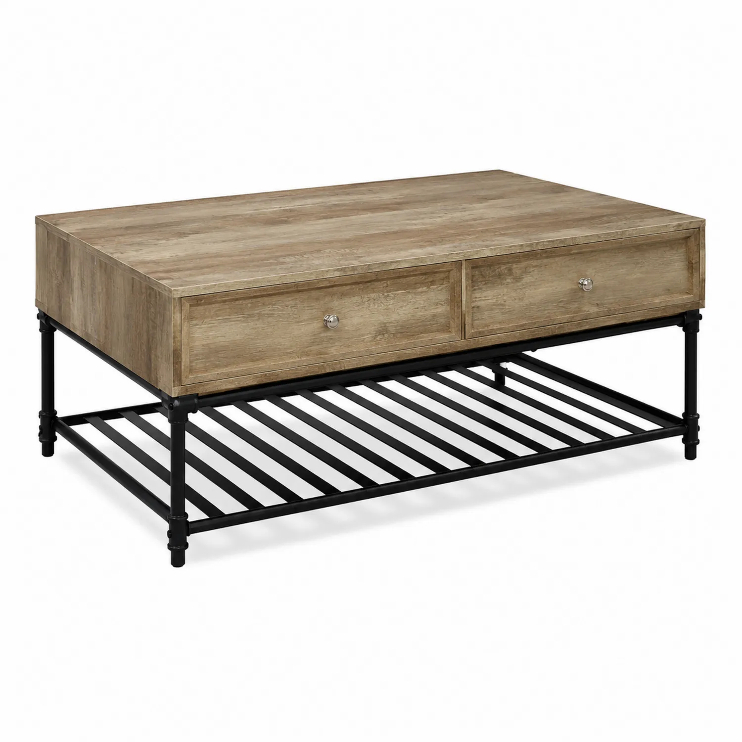 Table basse en bois et métal avec tiroirs 120x60x45 cm