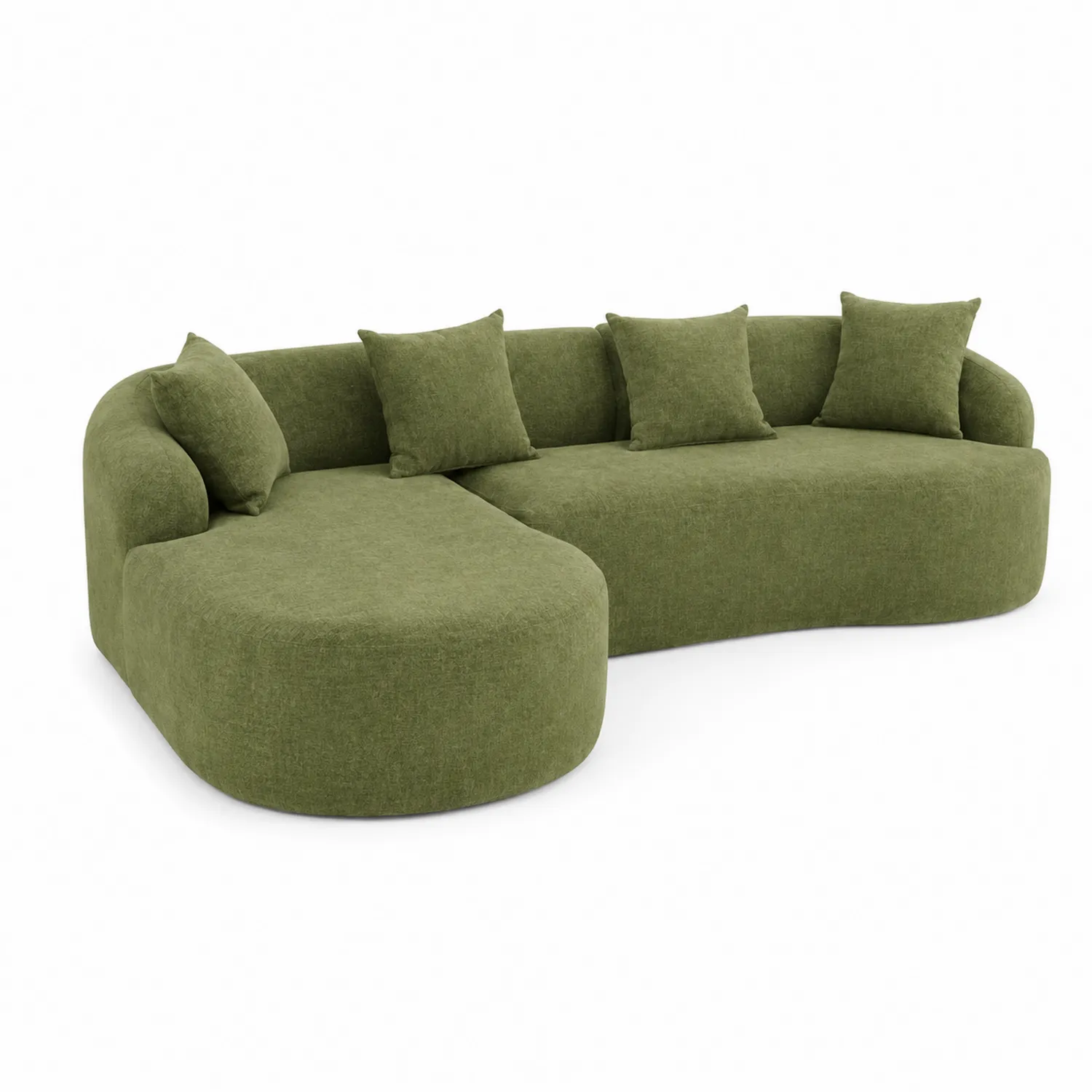 Canapé modulable en tissu vert avec méridienne 300x180x85 cm