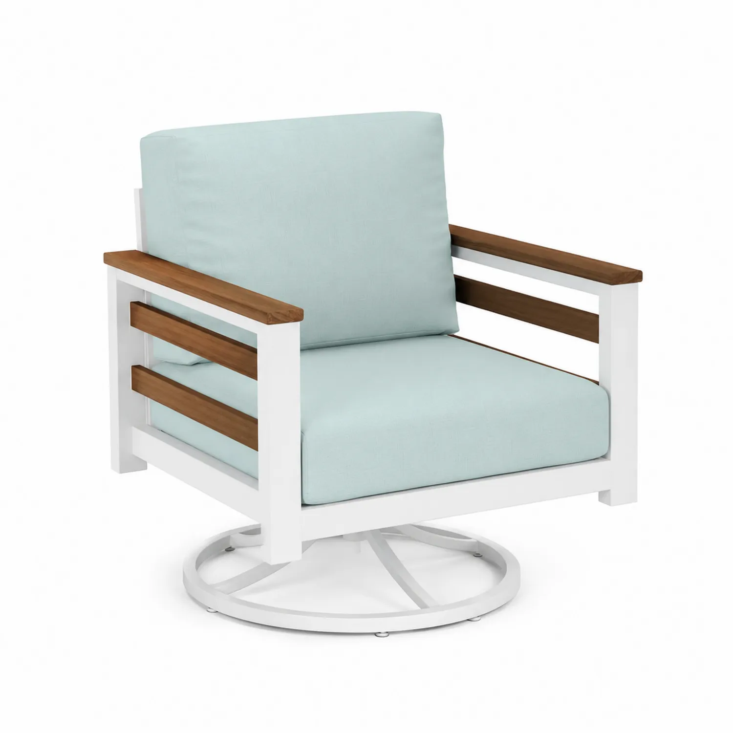 Fauteuil pivotant en aluminium avec accoudoirs en bois