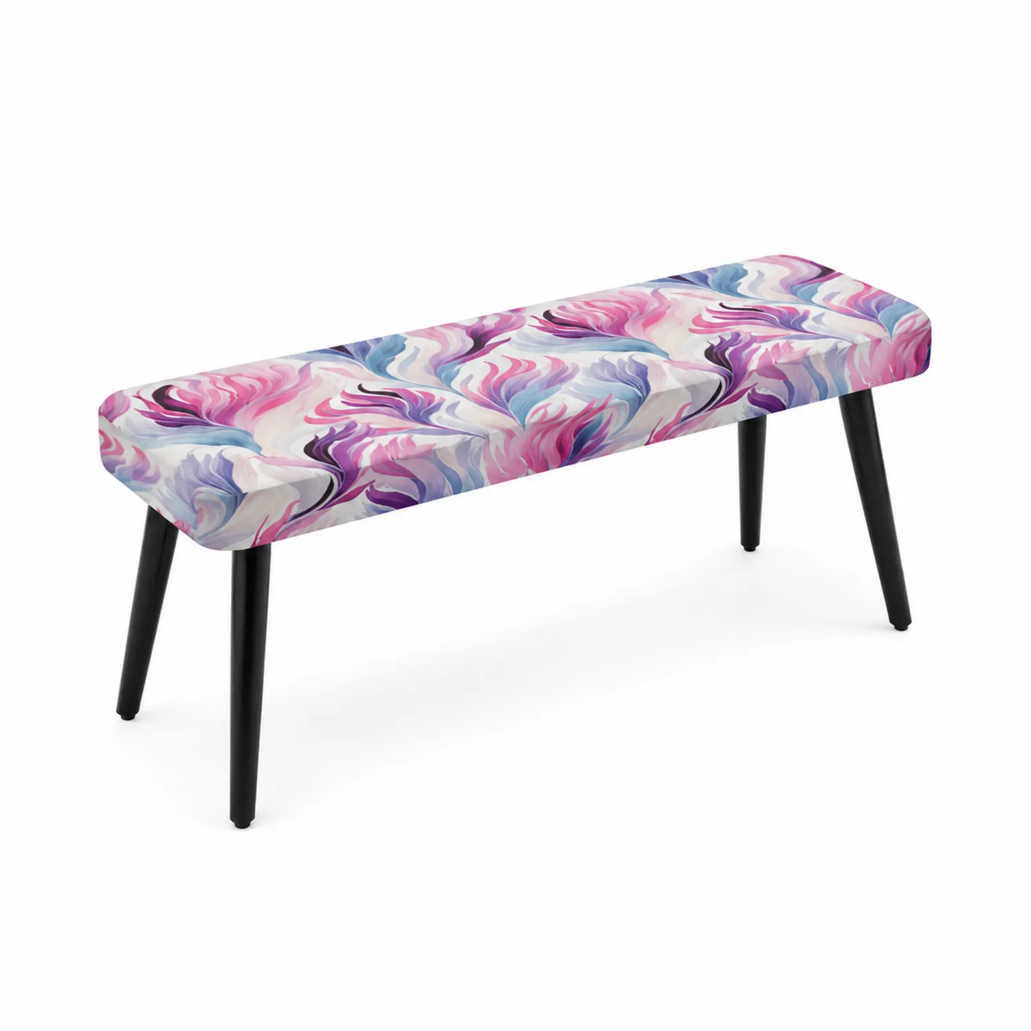 Banc en tissu multicolore avec pieds en bois