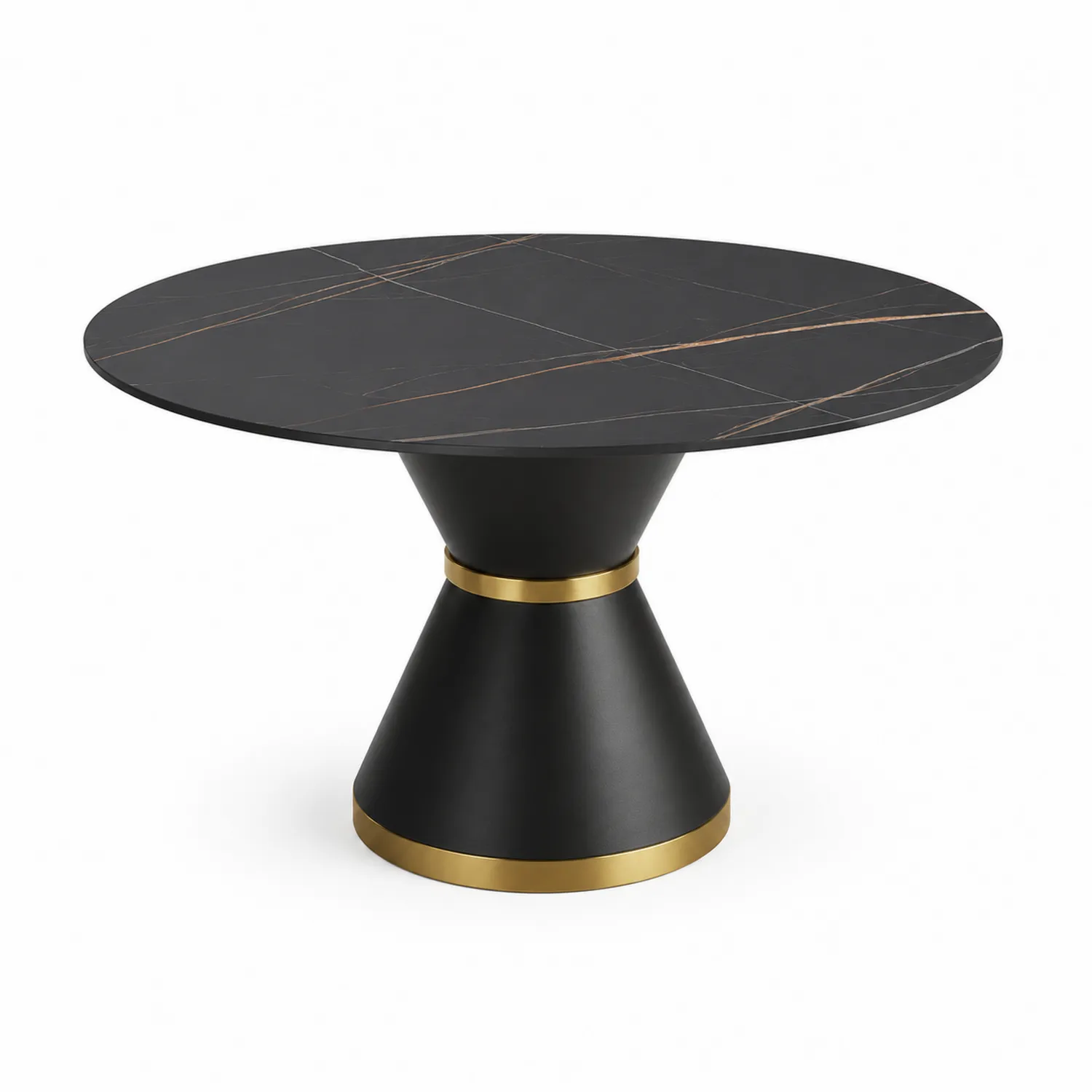 Table ronde en céramique et métal doré, diamètre 120 cm