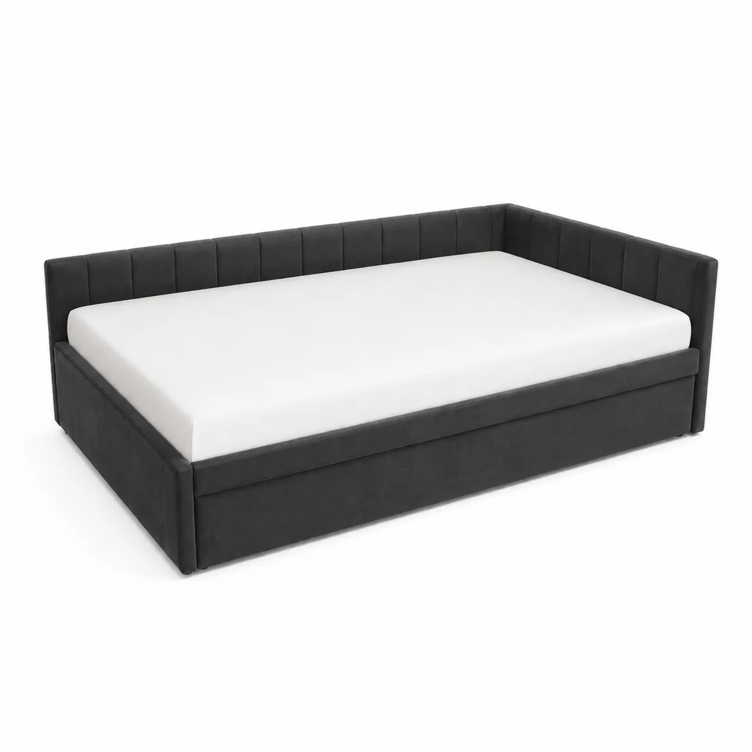 Lit de jour en tissu gris avec matelas en mousse