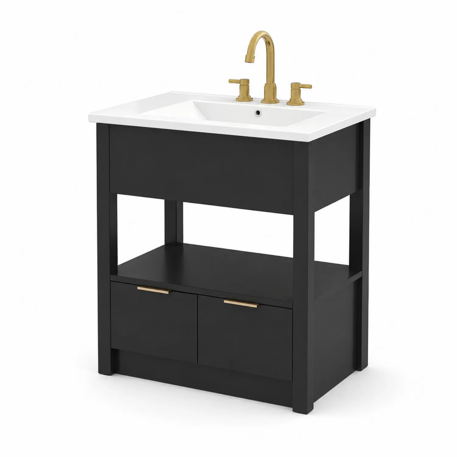 Meuble lavabo en Bois avec Robinetterie en Laiton 80cm x 50cm x 90cm