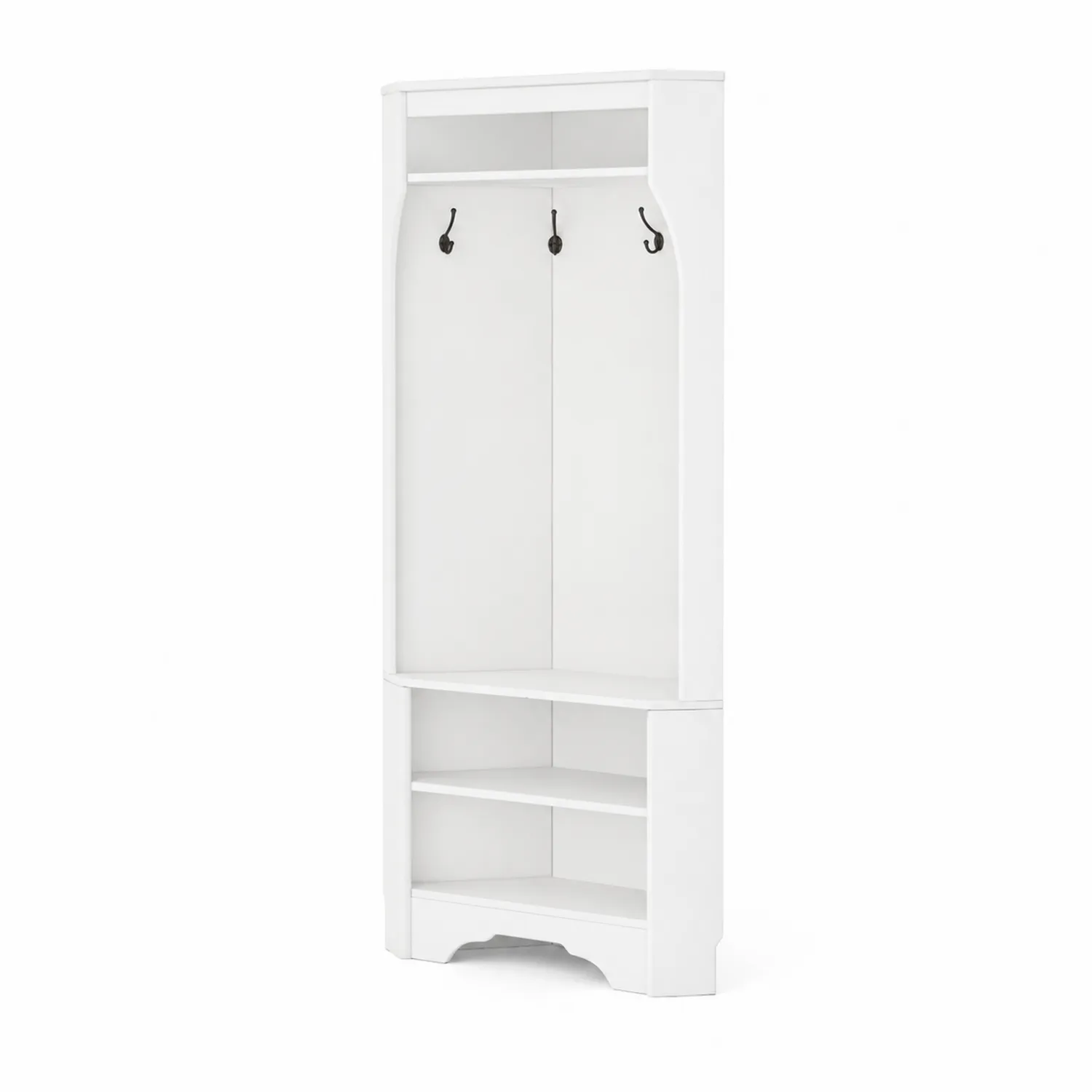 Armoire d'angle blanche en MDF avec crochets et étagères