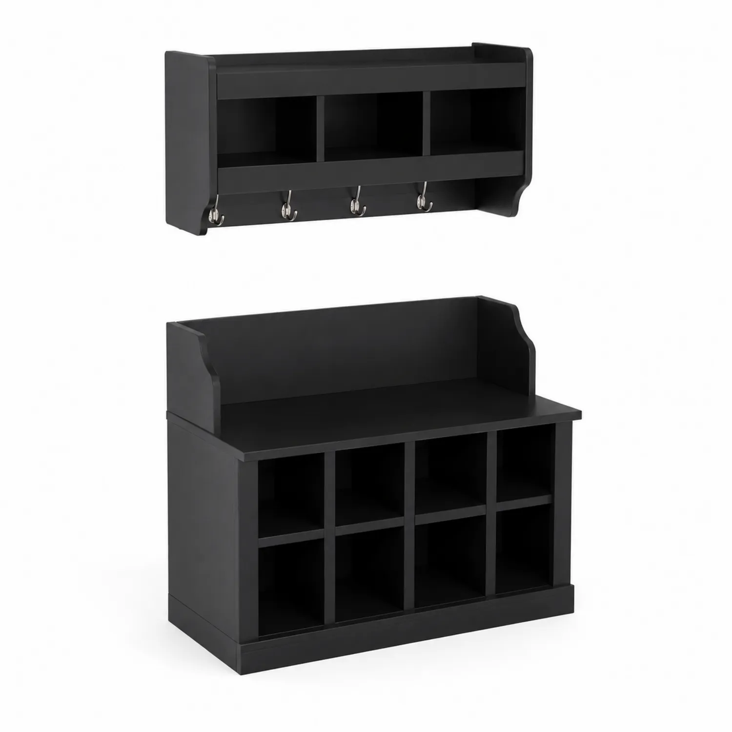 Ensemble de rangement mural et banc en bois noir