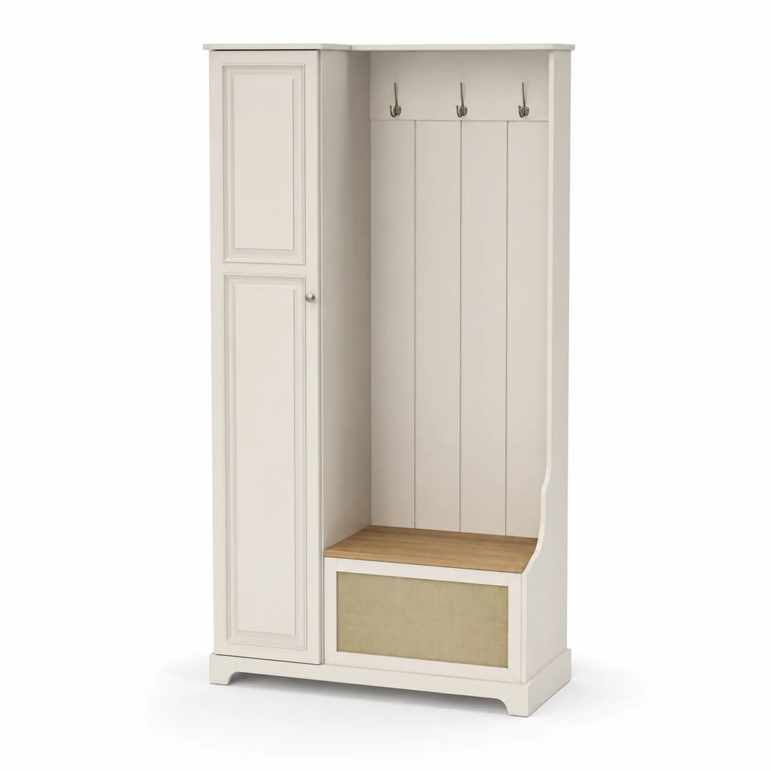 Portemanteau avec Banc et Armoire en Bois Blanc