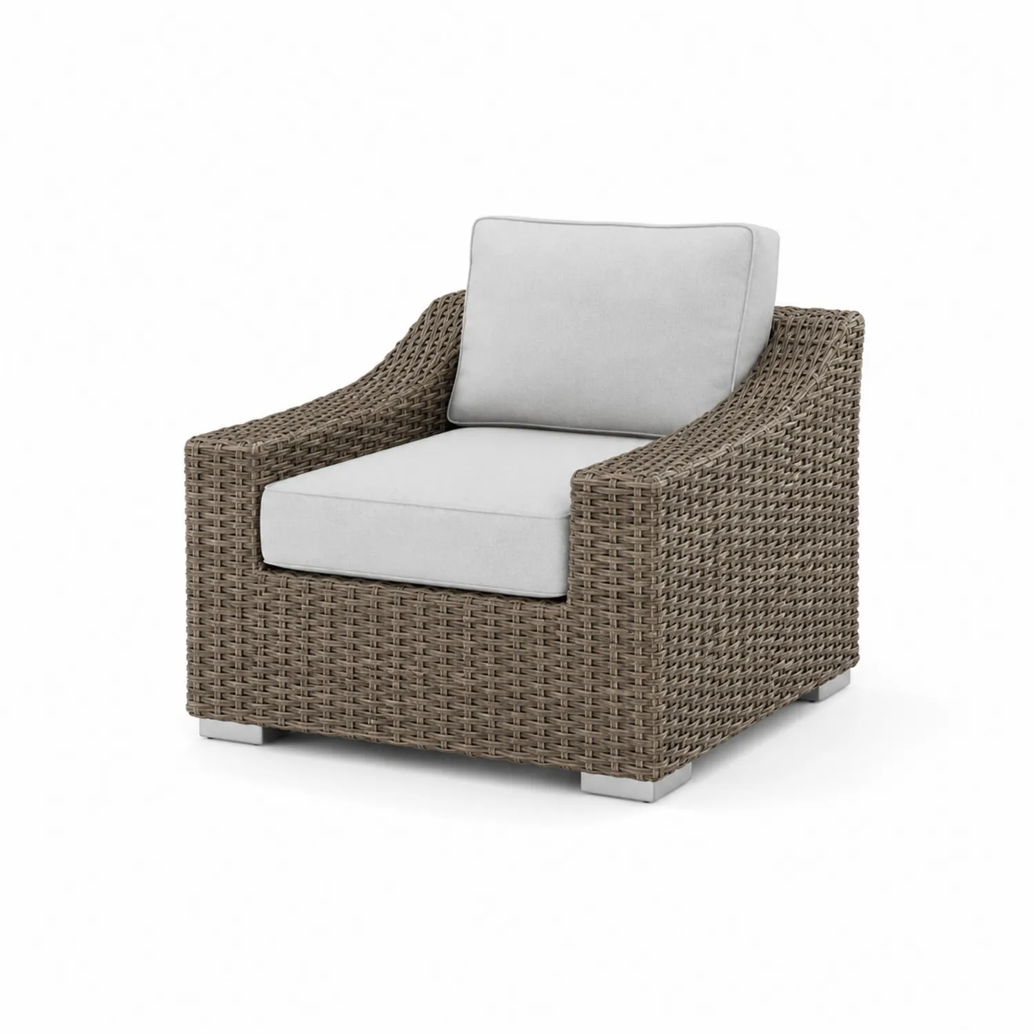 Fauteuil extérieur en résine tressée avec coussins Gris