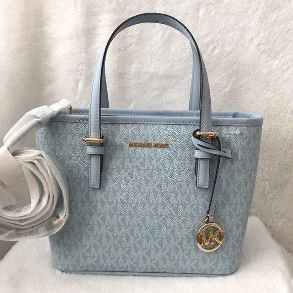 Michaethtl Kors XS Carry All Jet Set Travel Womens Tote (Pale Ocean) MK Signature