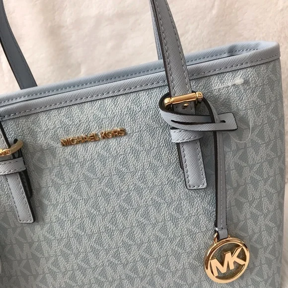 Michaethtl Kors XS Carry All Jet Set Travel Womens Tote (Pale Ocean) MK Signature