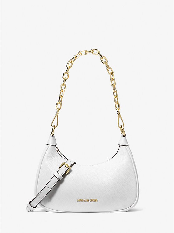 Cora Medium Pebbled Leather Shoulder Bag - OPTIC WHITE