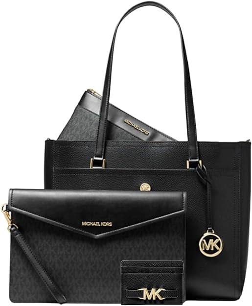 Michaethtl Michael Kors Maisie Large Pebbled Leather 4 in 1 Tote for Women Bundle -Signature Black