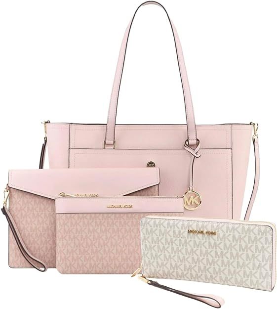 Michaethtl Michael Kors Maisie Large Pebbled Leather 4 in 1 Tote for Women Bundle -Powder Blush Multi