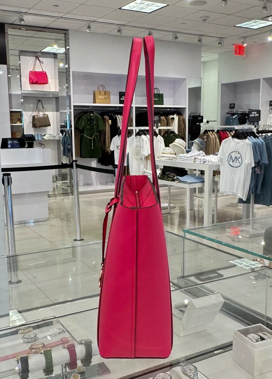 MICHAEL KORS PRATT LARGE TOP ZIP SHOULDER TOTE BAG ELECTRIC PINK
