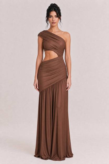 Unique Off-shoulder Waist Hollow Maxi Dress