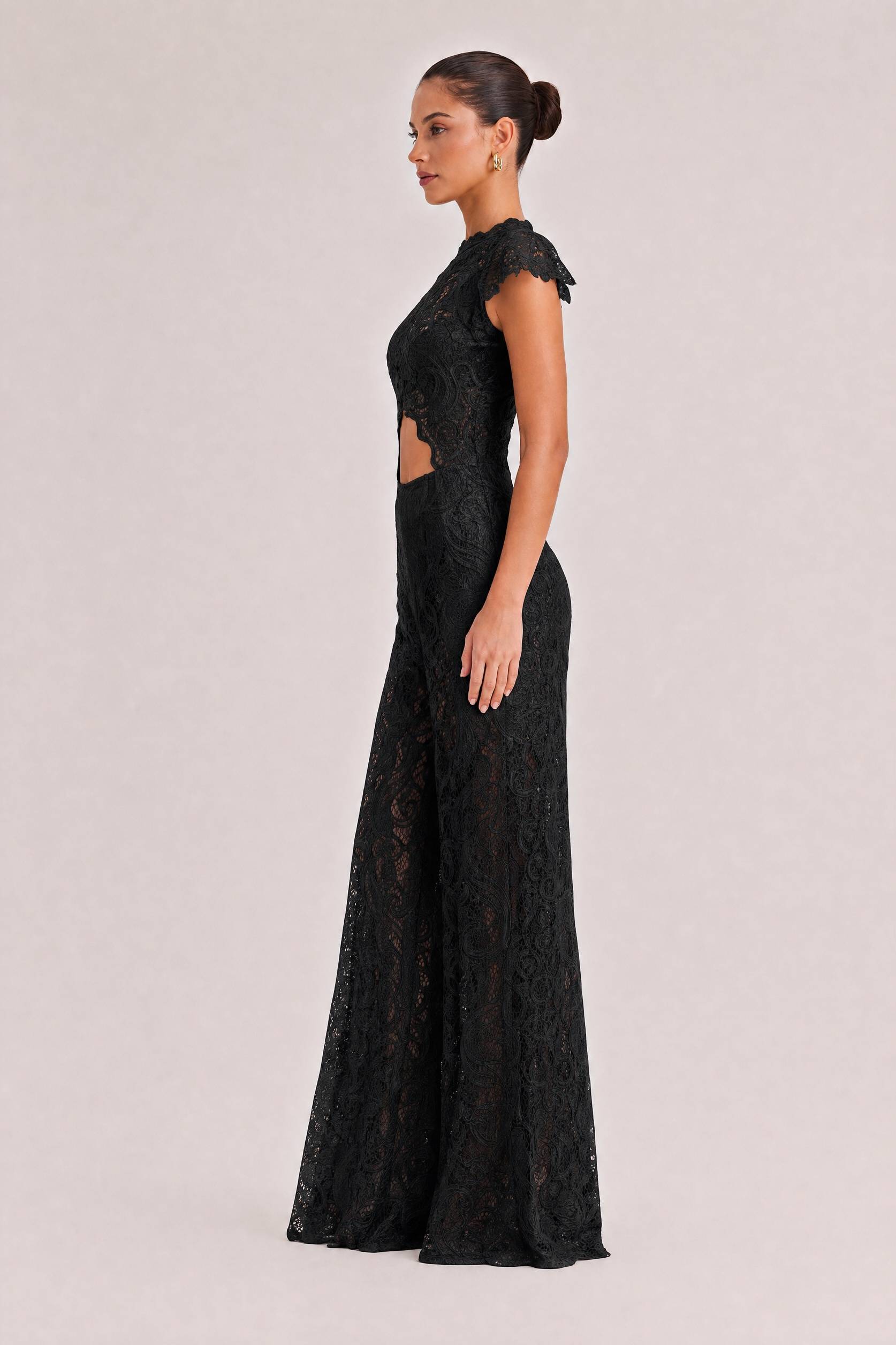 Lace Long-sleeved Top And Wide-leg Pants Set