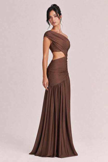 Unique Off-shoulder Waist Hollow Maxi Dress