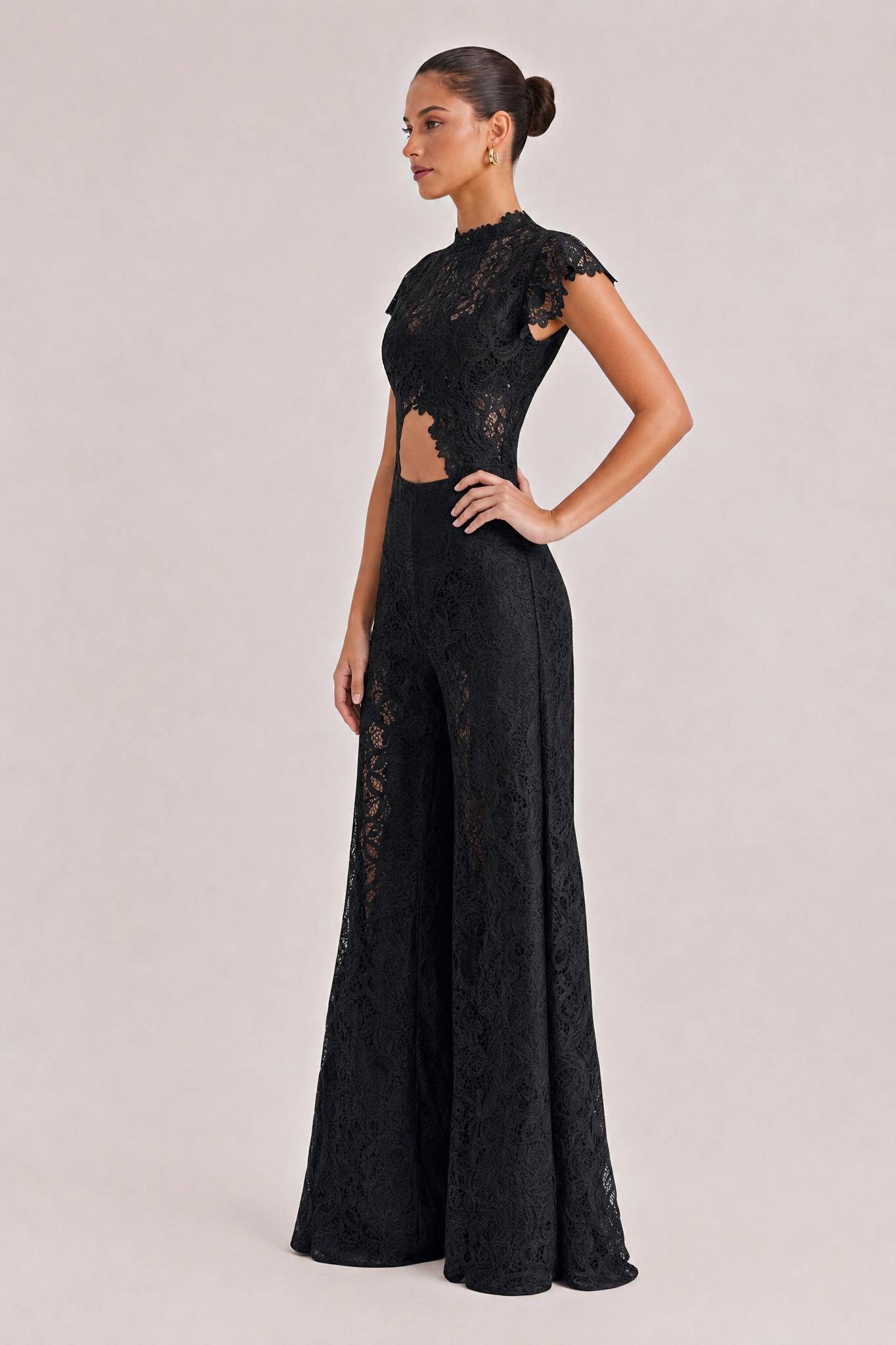 Lace Long-sleeved Top And Wide-leg Pants Set