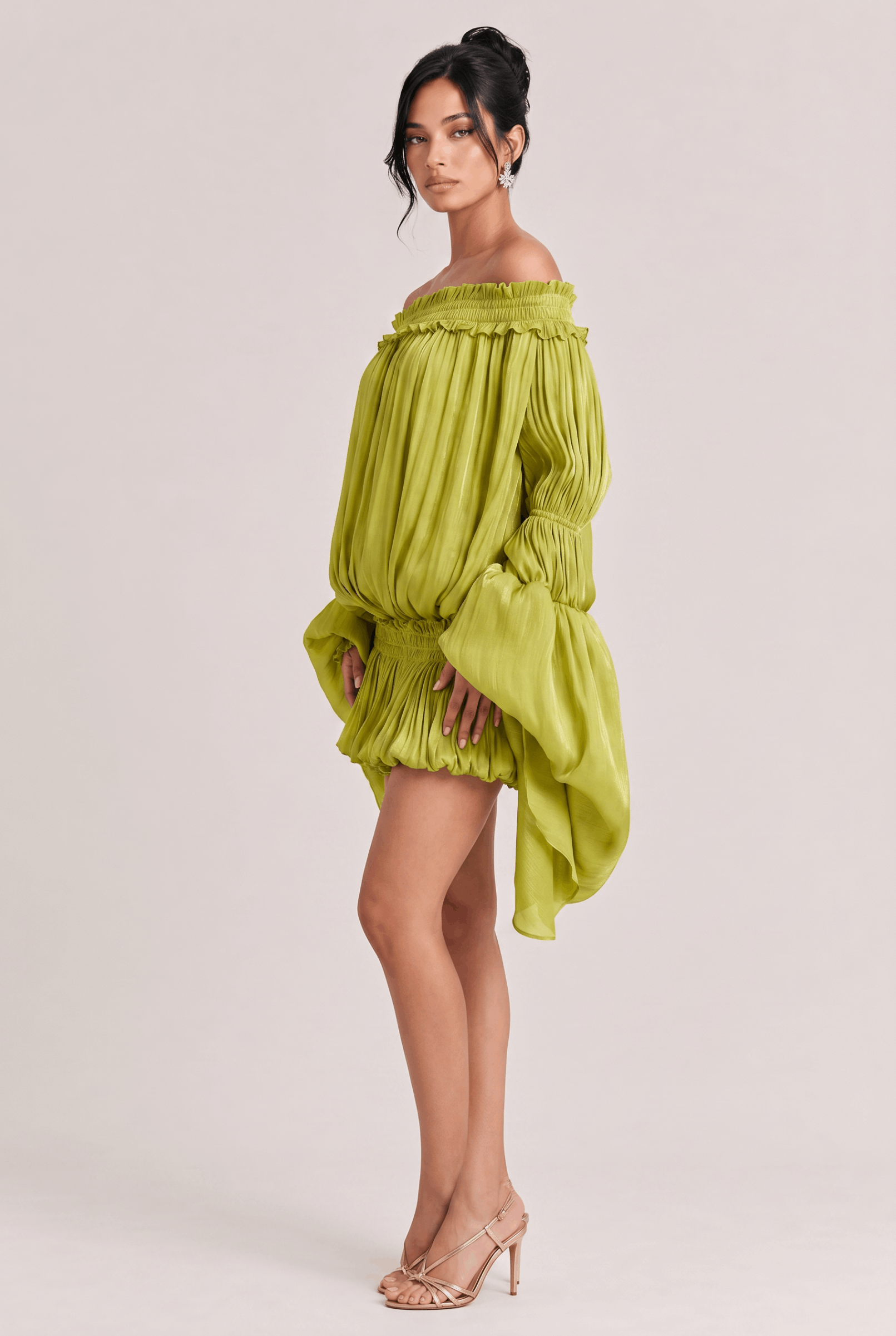 Green Strapless Ruffled Mini Dress
