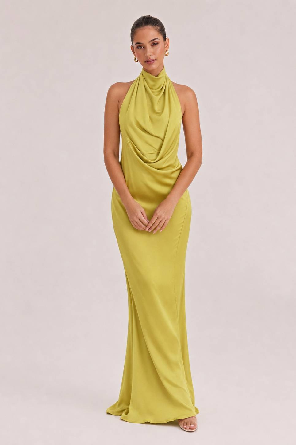 Elegant Draped Neckline Exquisite Satin Maxi Dress
