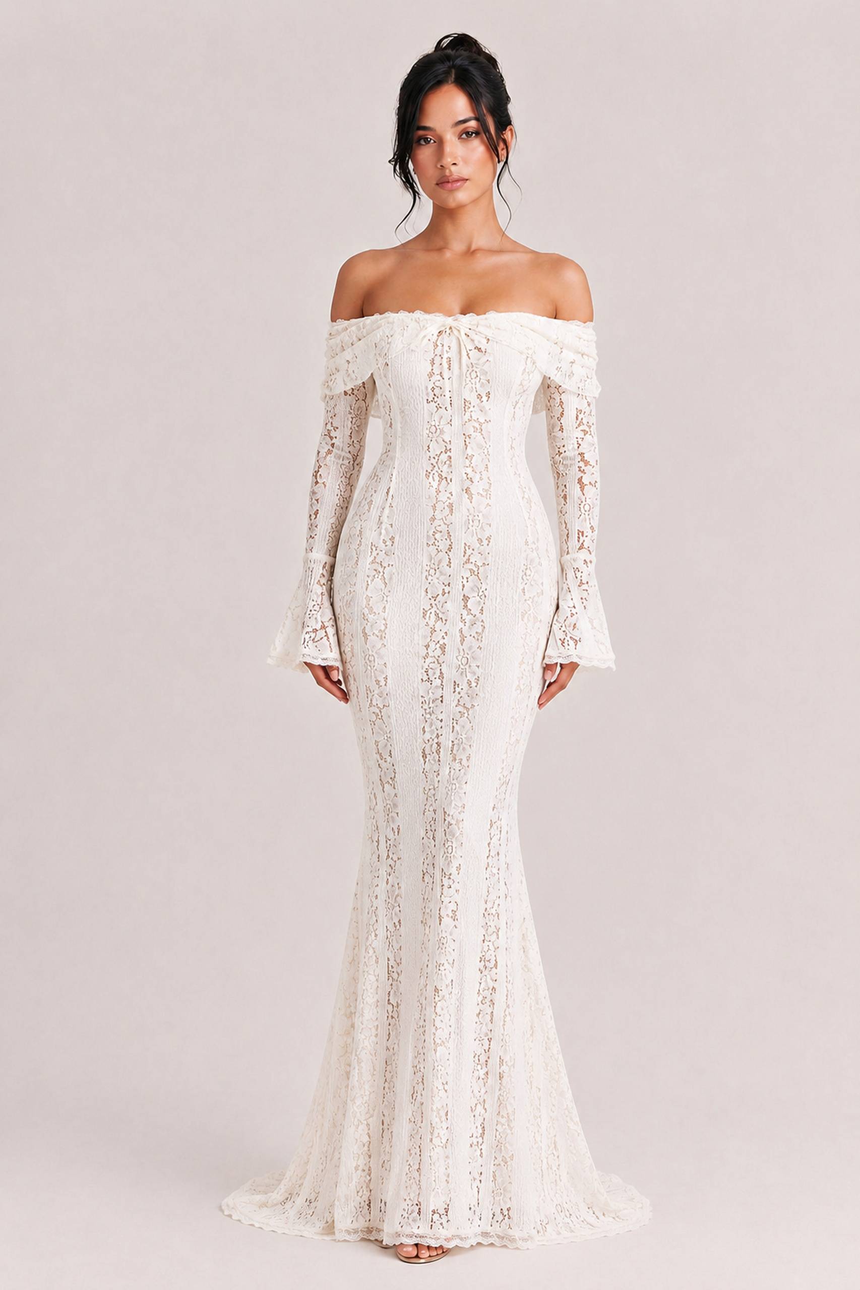 Elegant One Shoulder Lace Fishtail Maxi Dress