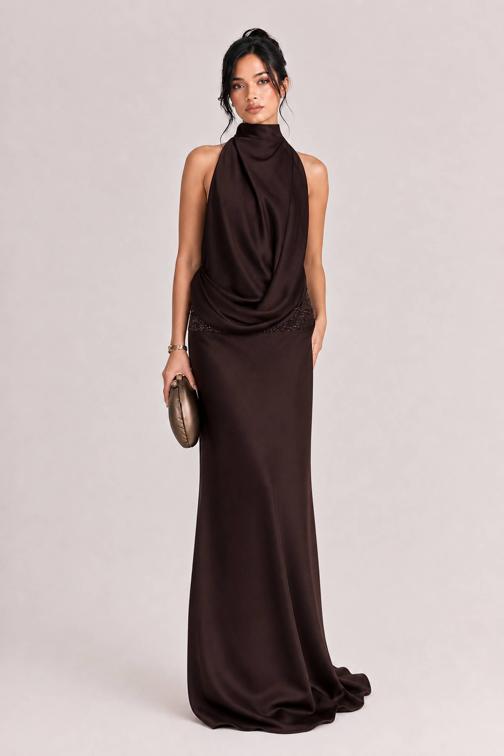 Elegant Halter Neck Sequined Maxi Dress