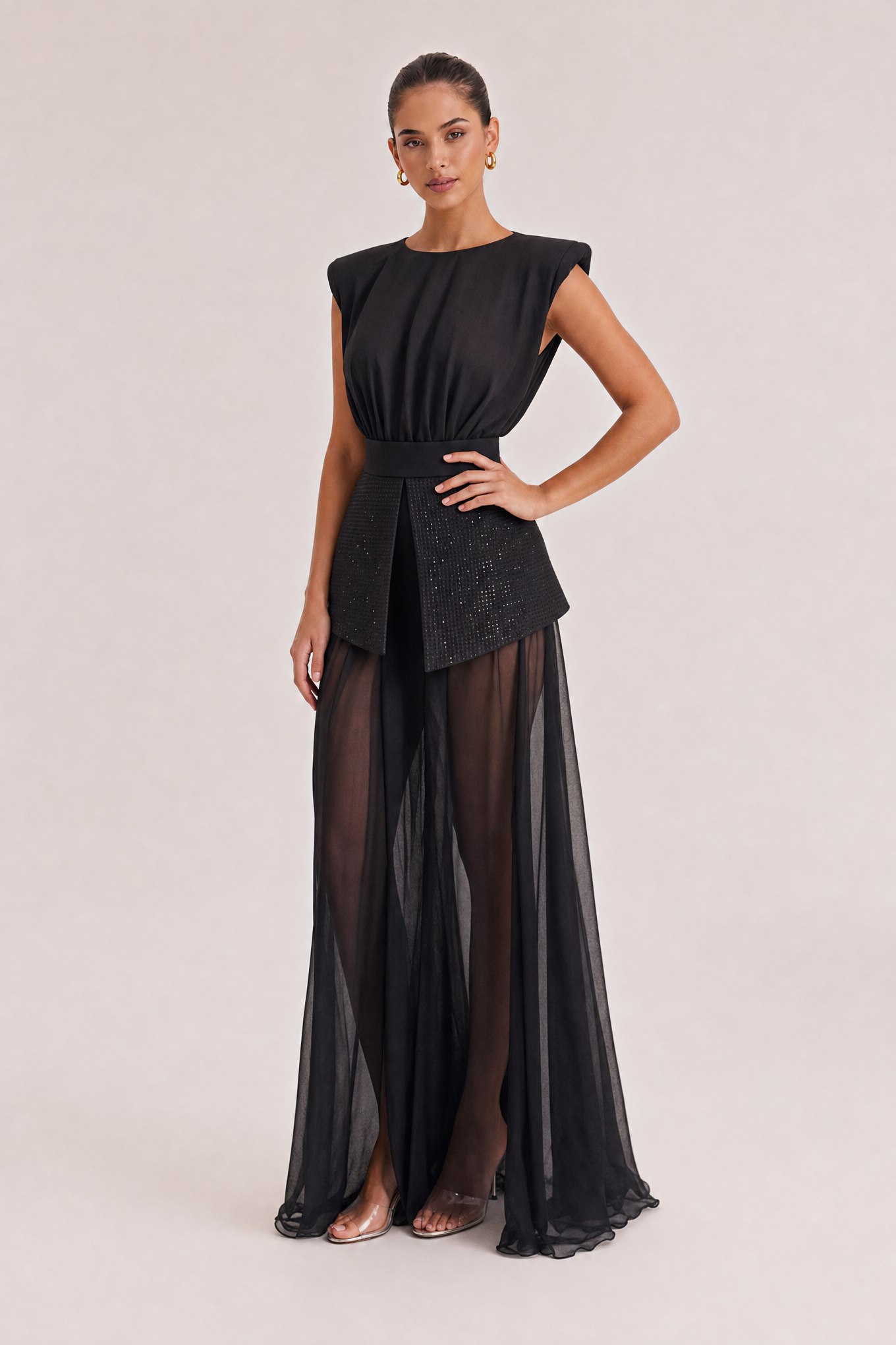 Unique Belt Perspective Skirt Maxi Dress