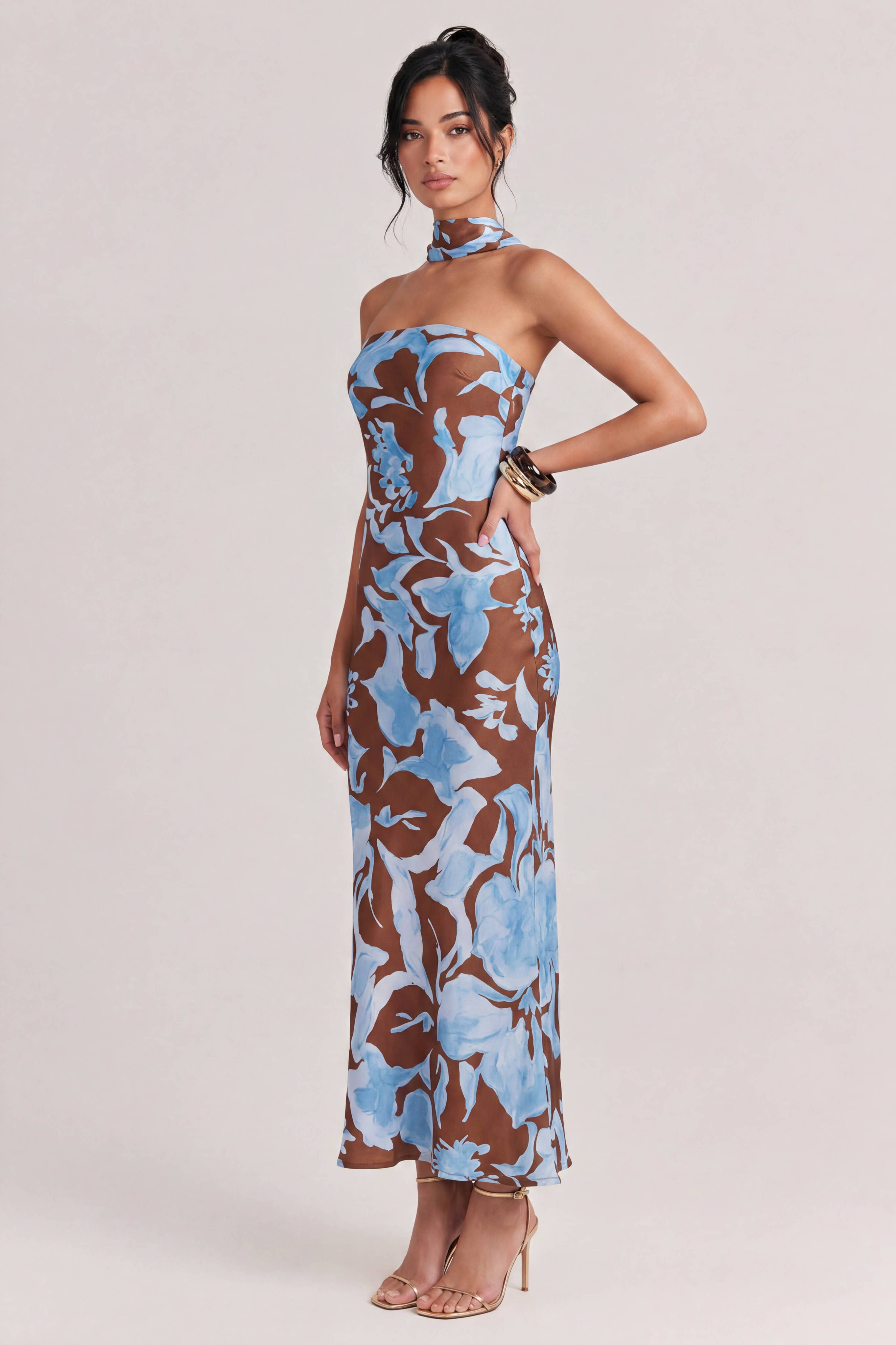 Elegant Watercolor Floral Print Maxi Dress