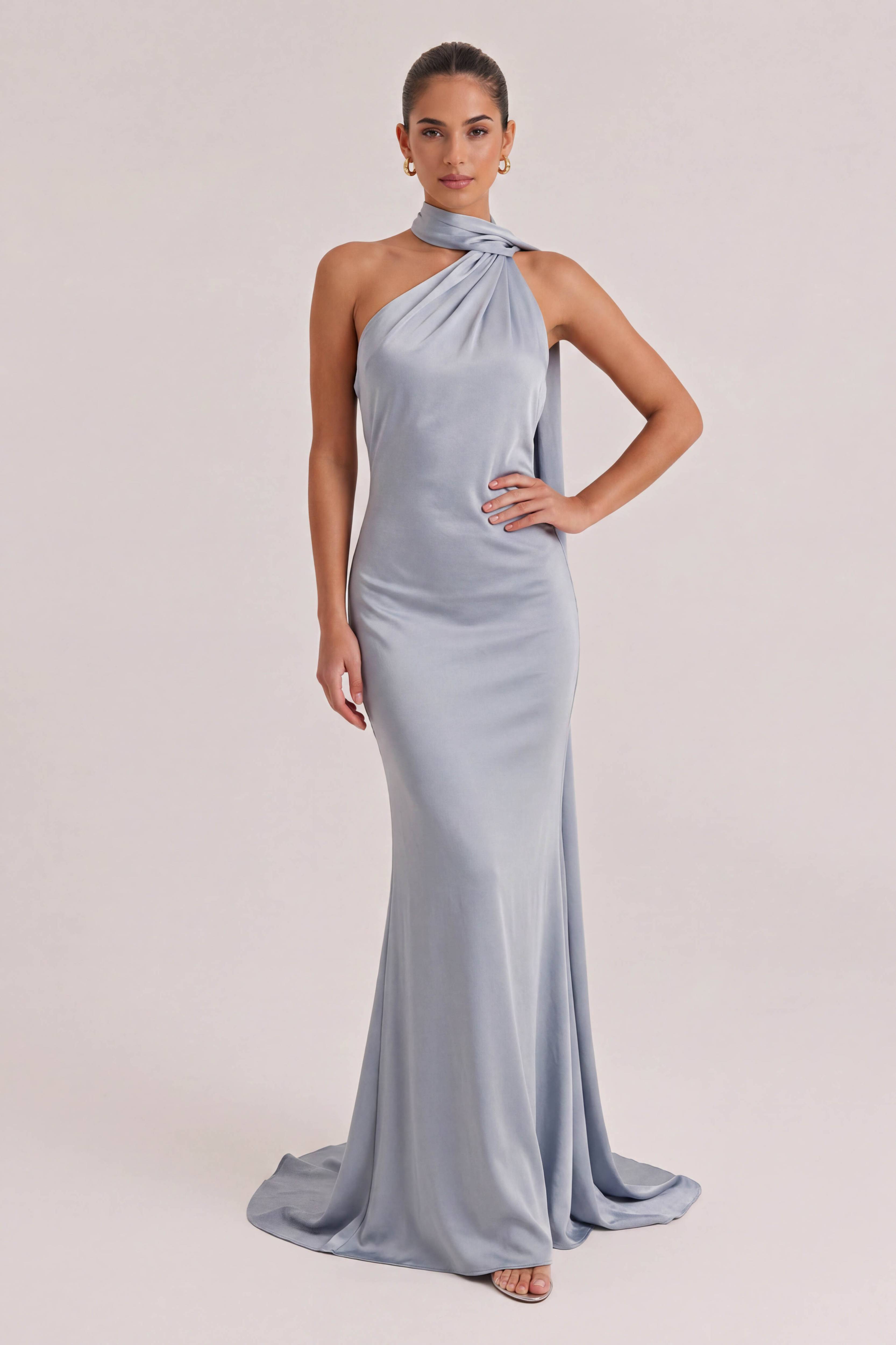 Elegant Shawl Ribbon Maxi Dress