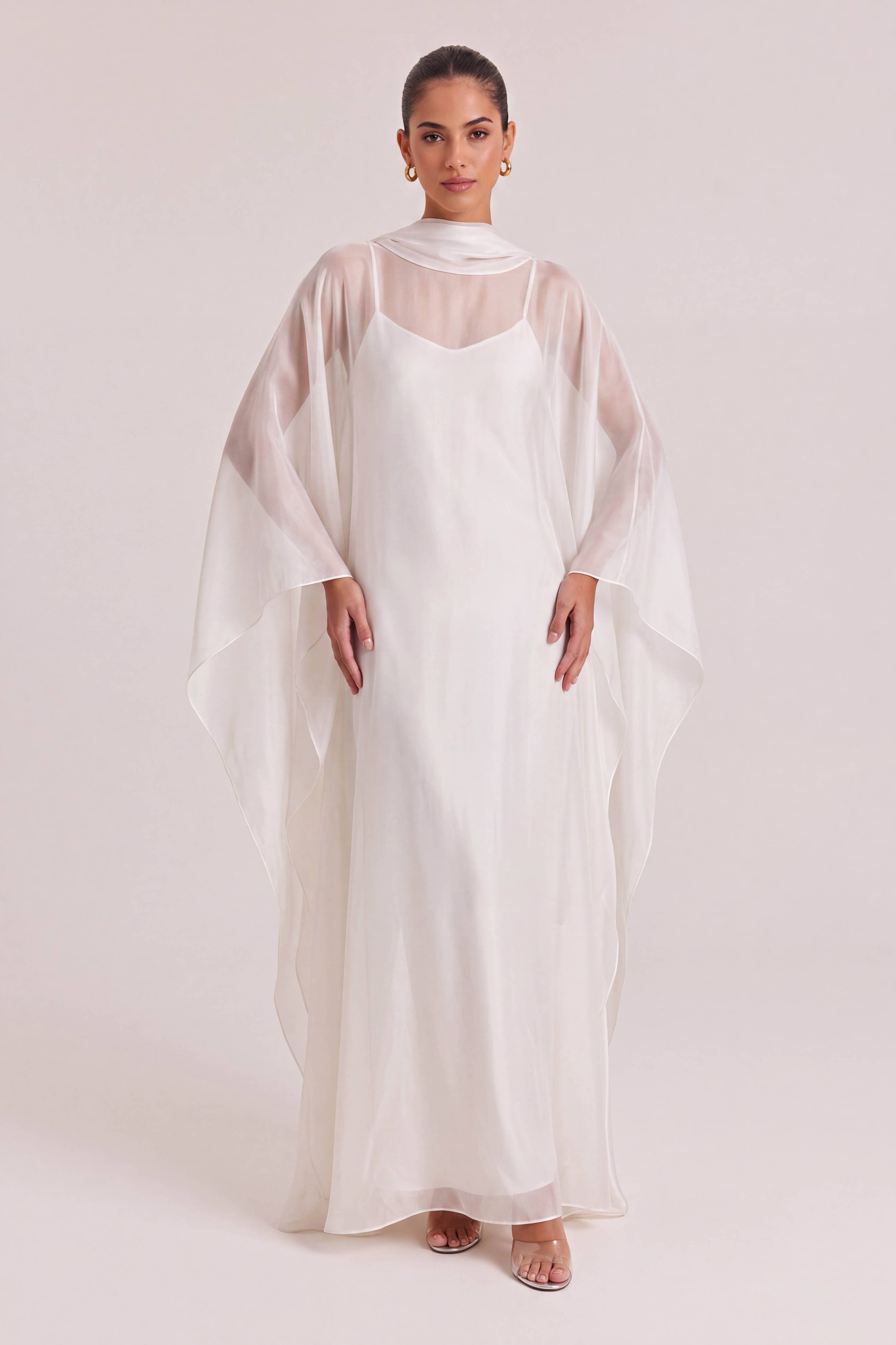 Elegant Sheer Cape Layered Maxi Dress