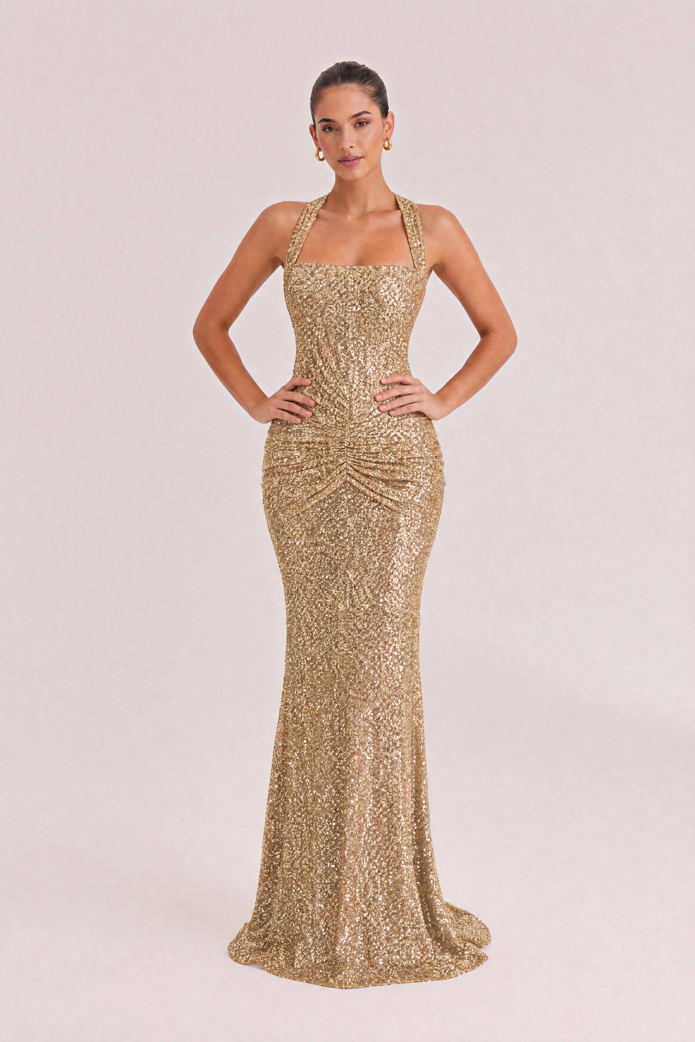 Fashion Sequin Halter Neck Party Maxi Dress