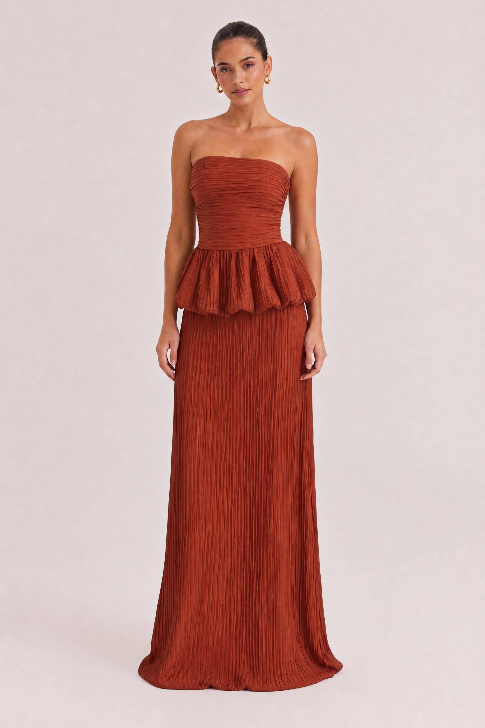 Elegant Strapless Ruched Skirt Two-Piece Set