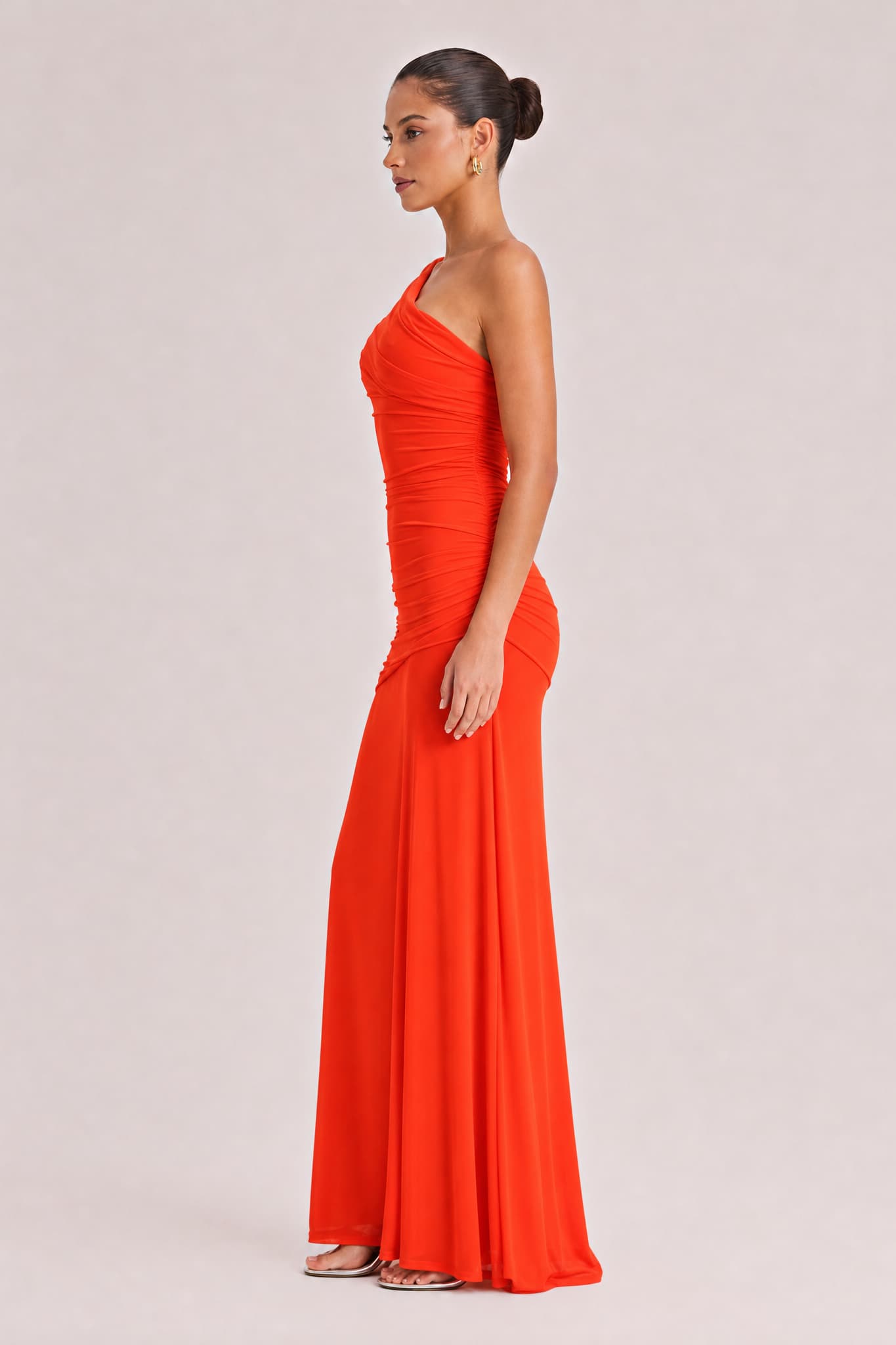 Elegance Effortless  Mesh Off Shoulder Ruched Stretch Maxi Dress