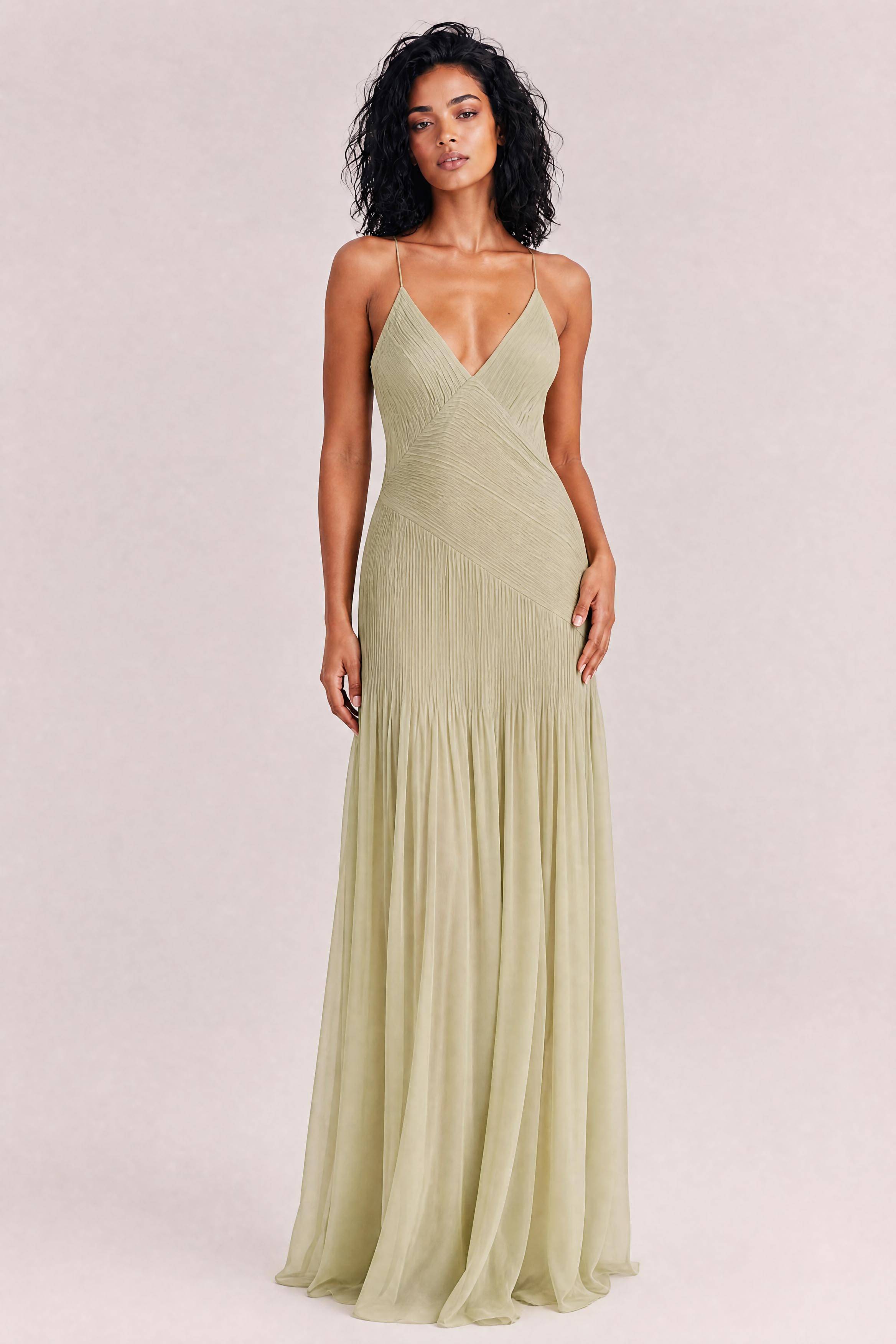 Sunset Unique Pleated Patchwork Slit Maxi Dress