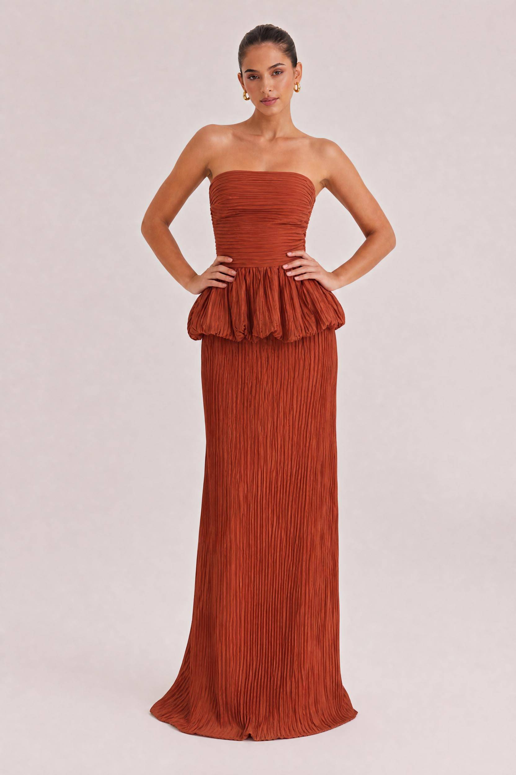 Elegant Strapless Ruched Skirt Two-Piece Set