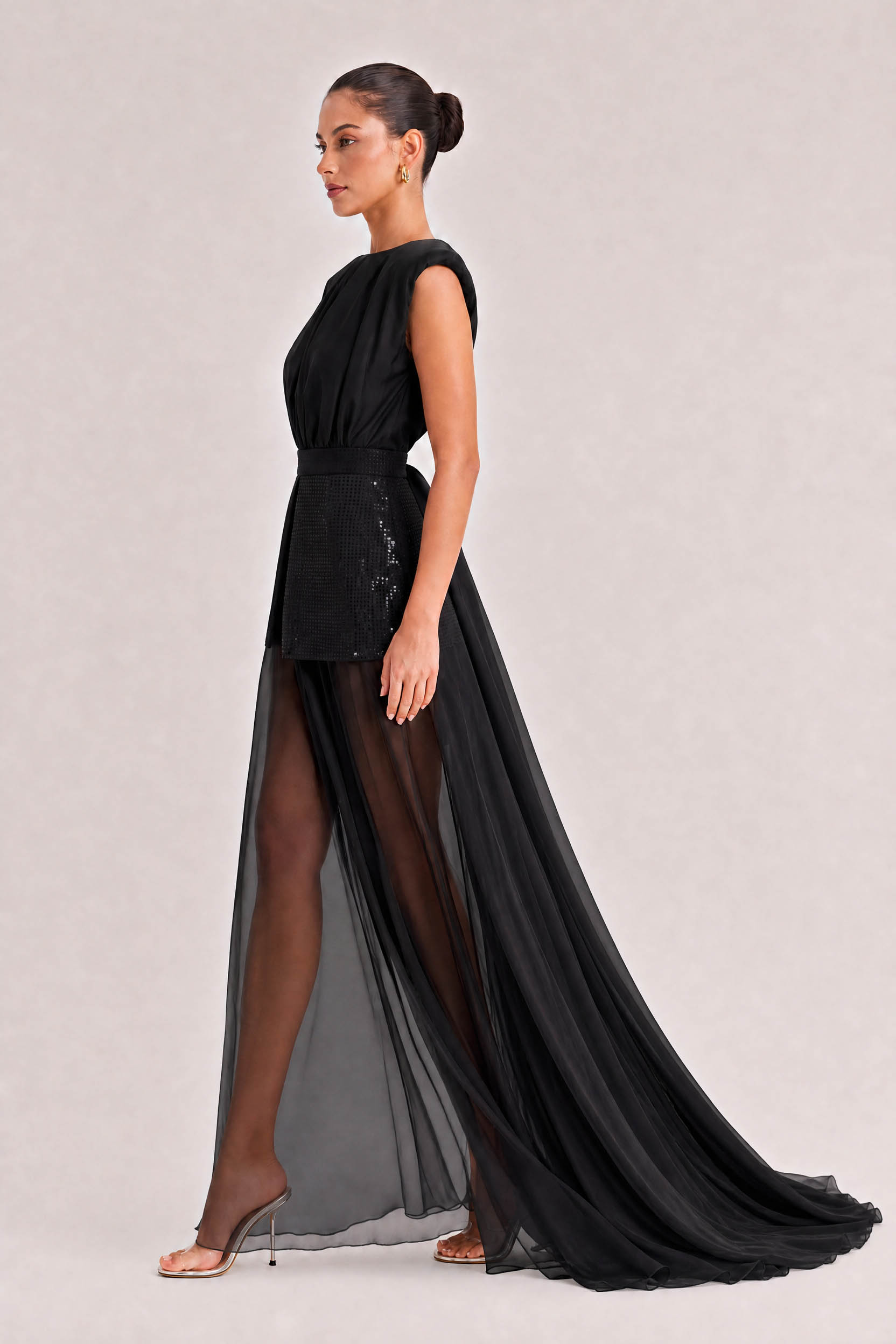 Unique Belt Perspective Skirt Maxi Dress