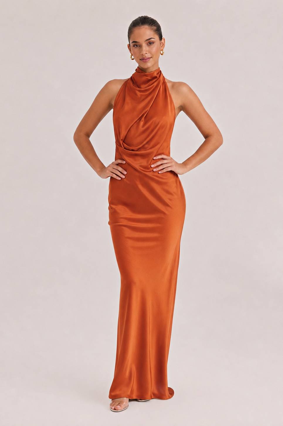 Elegant Draped Neckline Exquisite Satin Maxi Dress