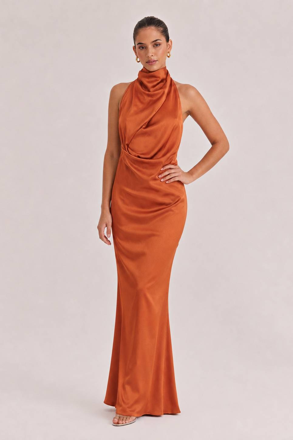 Elegant Draped Neckline Exquisite Satin Maxi Dress