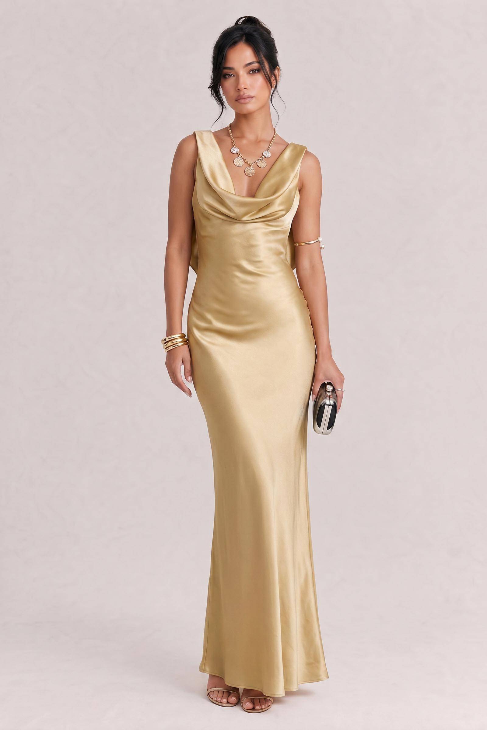 Elegant Swing Collar Backless Maxi Dress