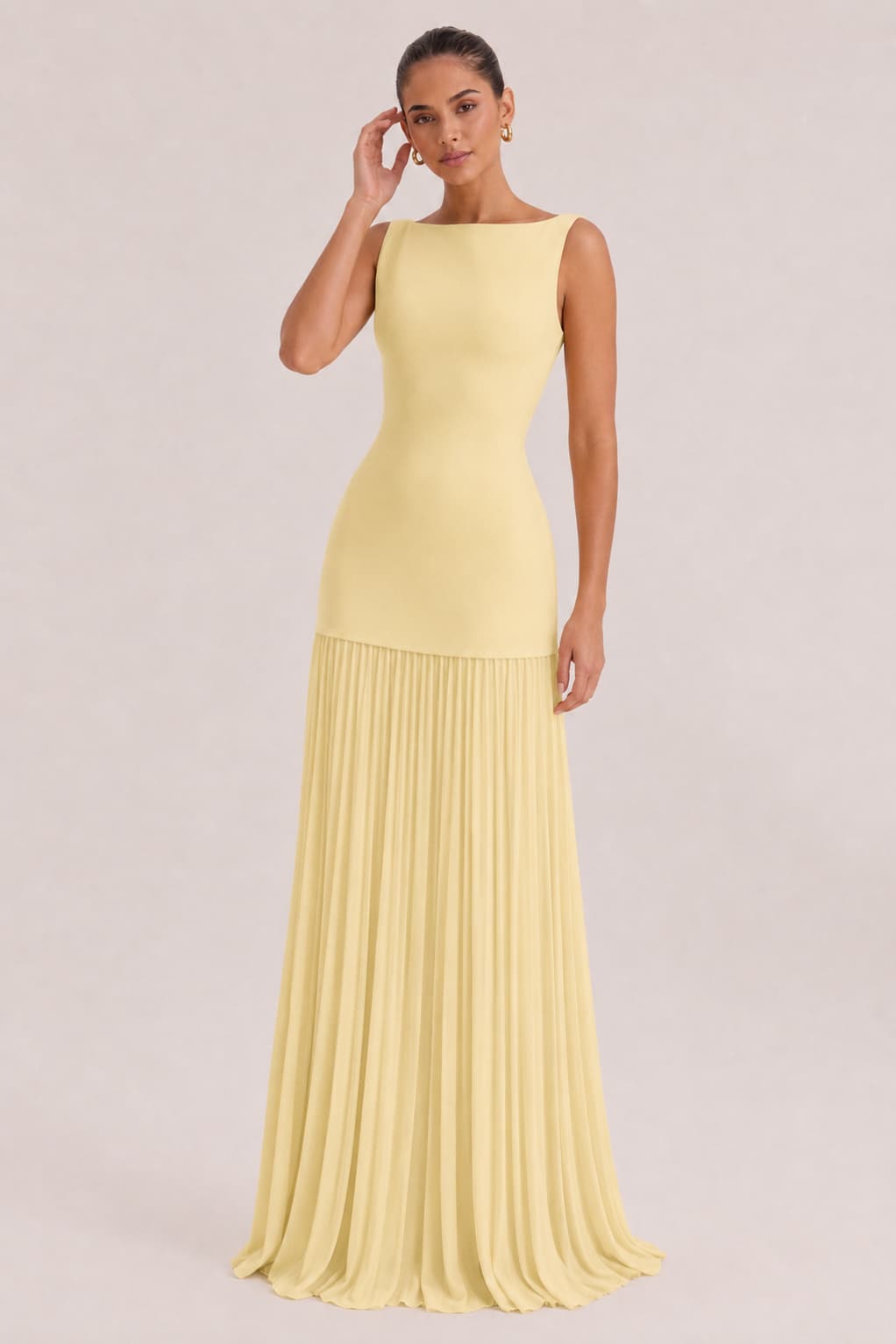Elegant Pleated Classic Boat Neck Pleated Maxi Dress