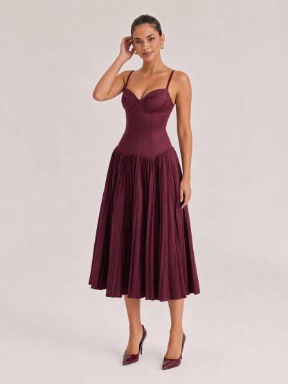 Elegant Sexy Sling Fit Pleated Maxi Dress