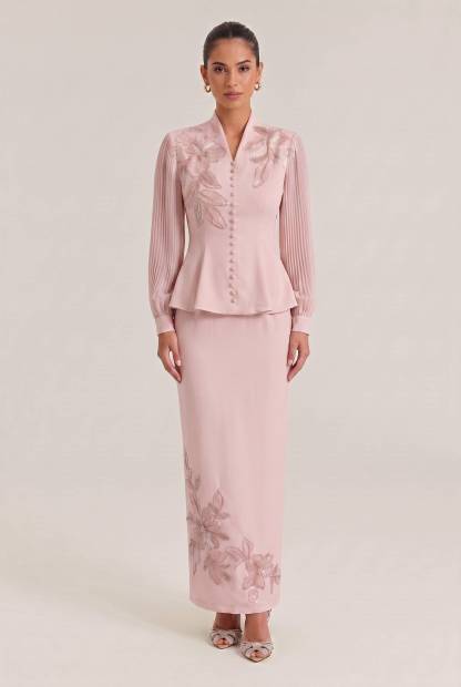 Embroidered Beaded Flower Trim French Elegant Slim Two-Piece Dress Set