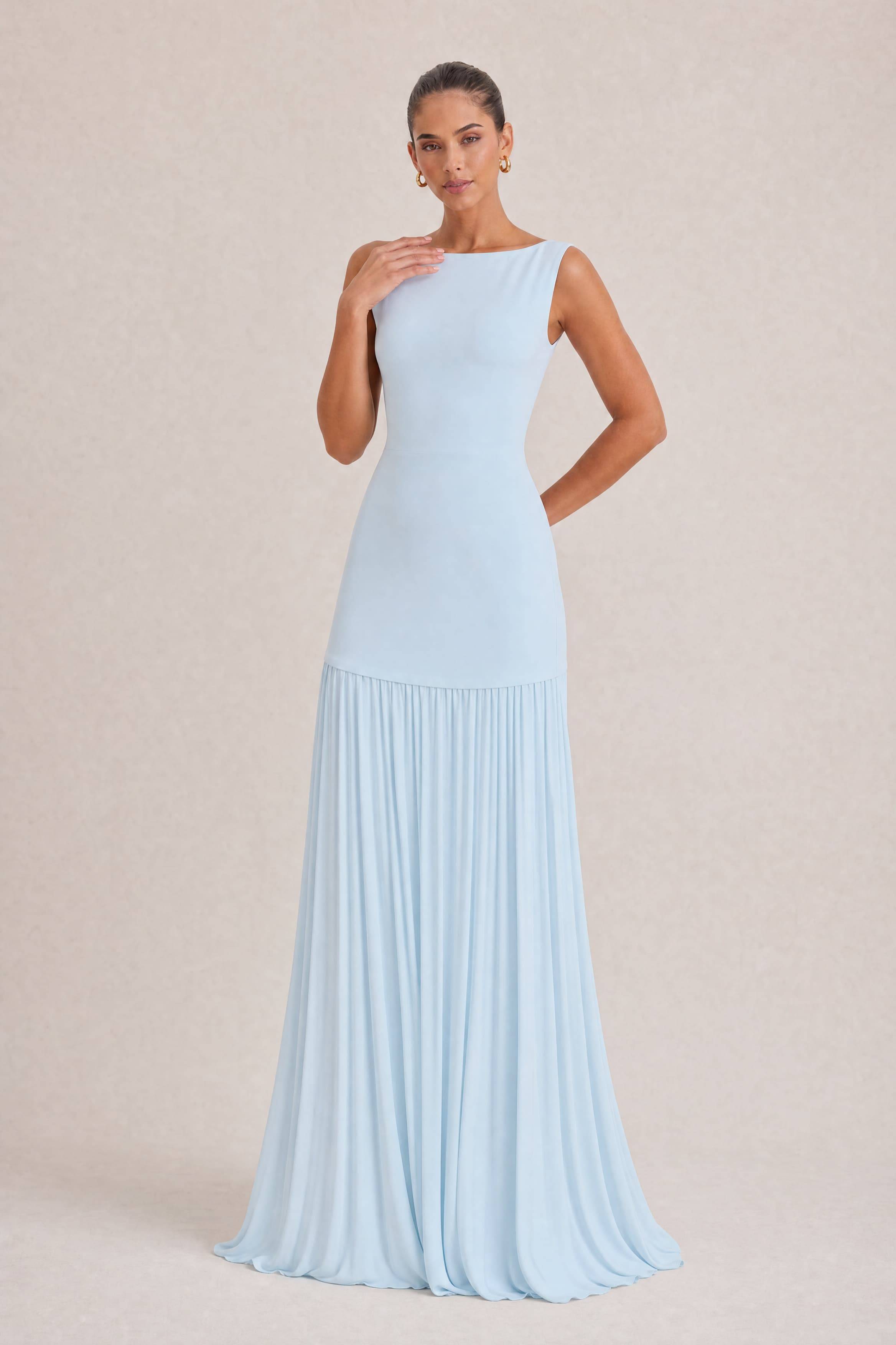 Elegant Pleated Classic Boat Neck Pleated Maxi Dress