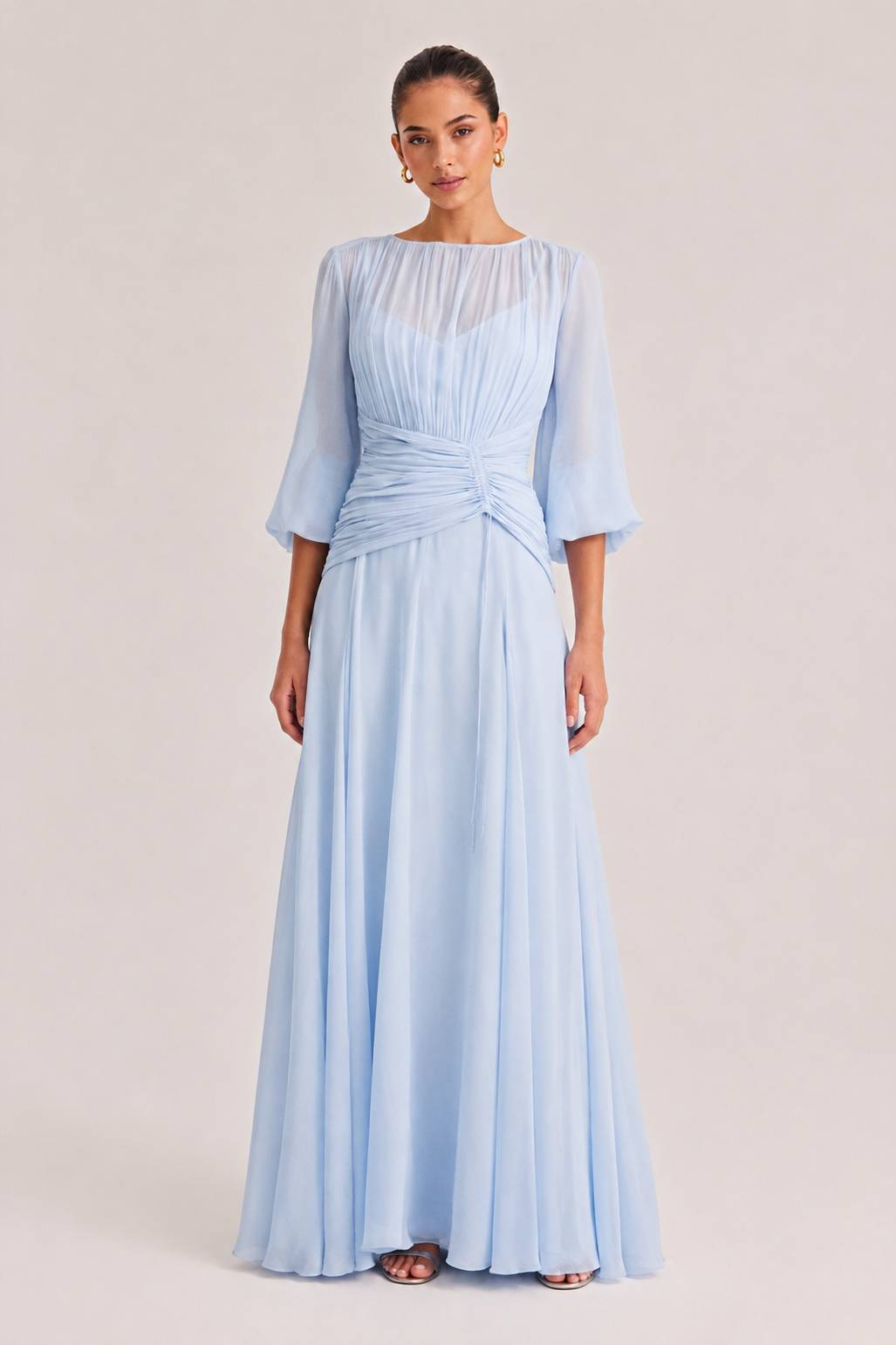Elegant High Neck Balloon Sleeve Maxi Dress