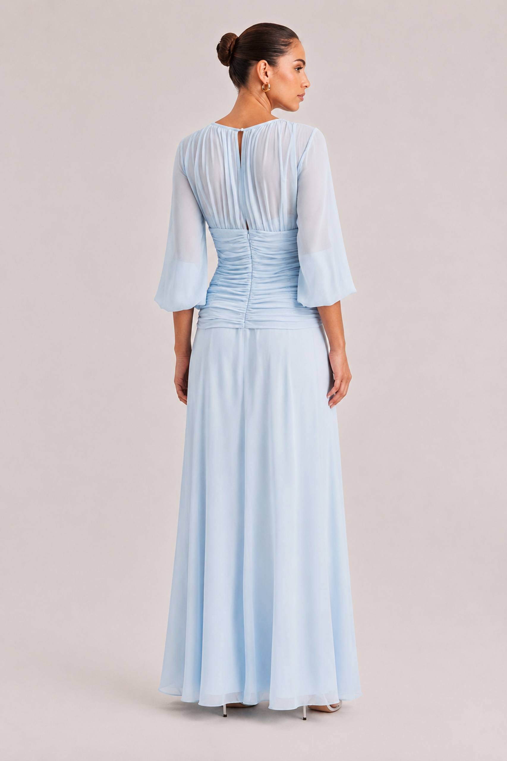 Elegant High Neck Balloon Sleeve Maxi Dress