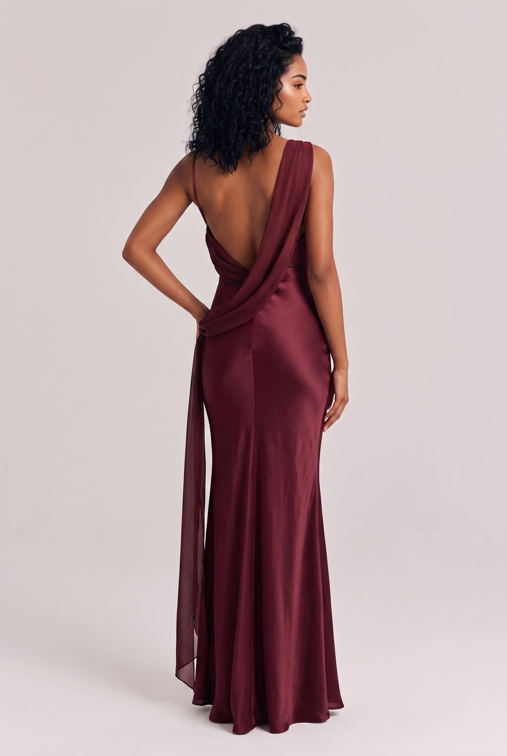 Elegant Satin Asymmetric One Shoulder Maxi Dress