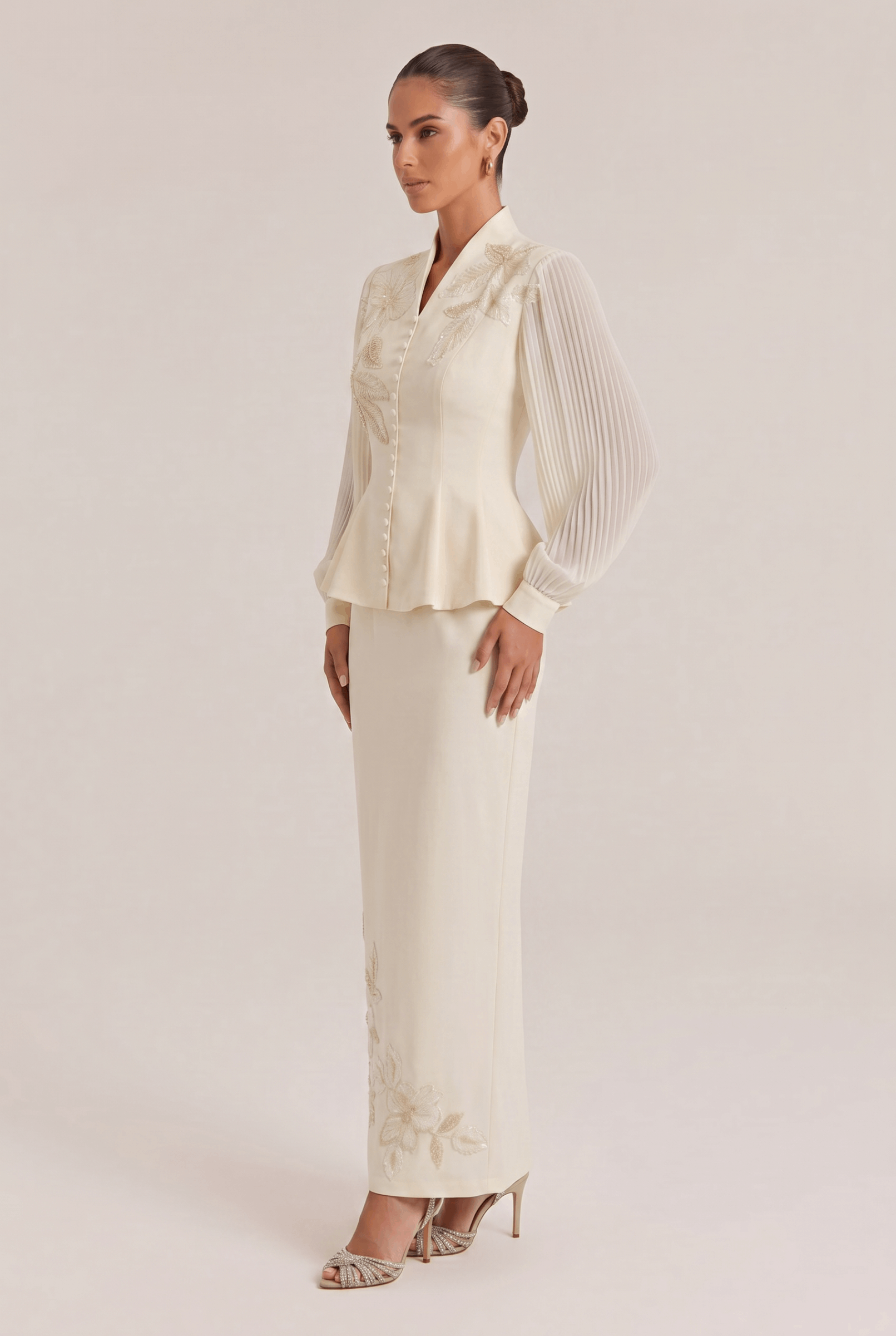 Embroidered Beaded Flower Trim French Elegant Slim Two-Piece Dress Set