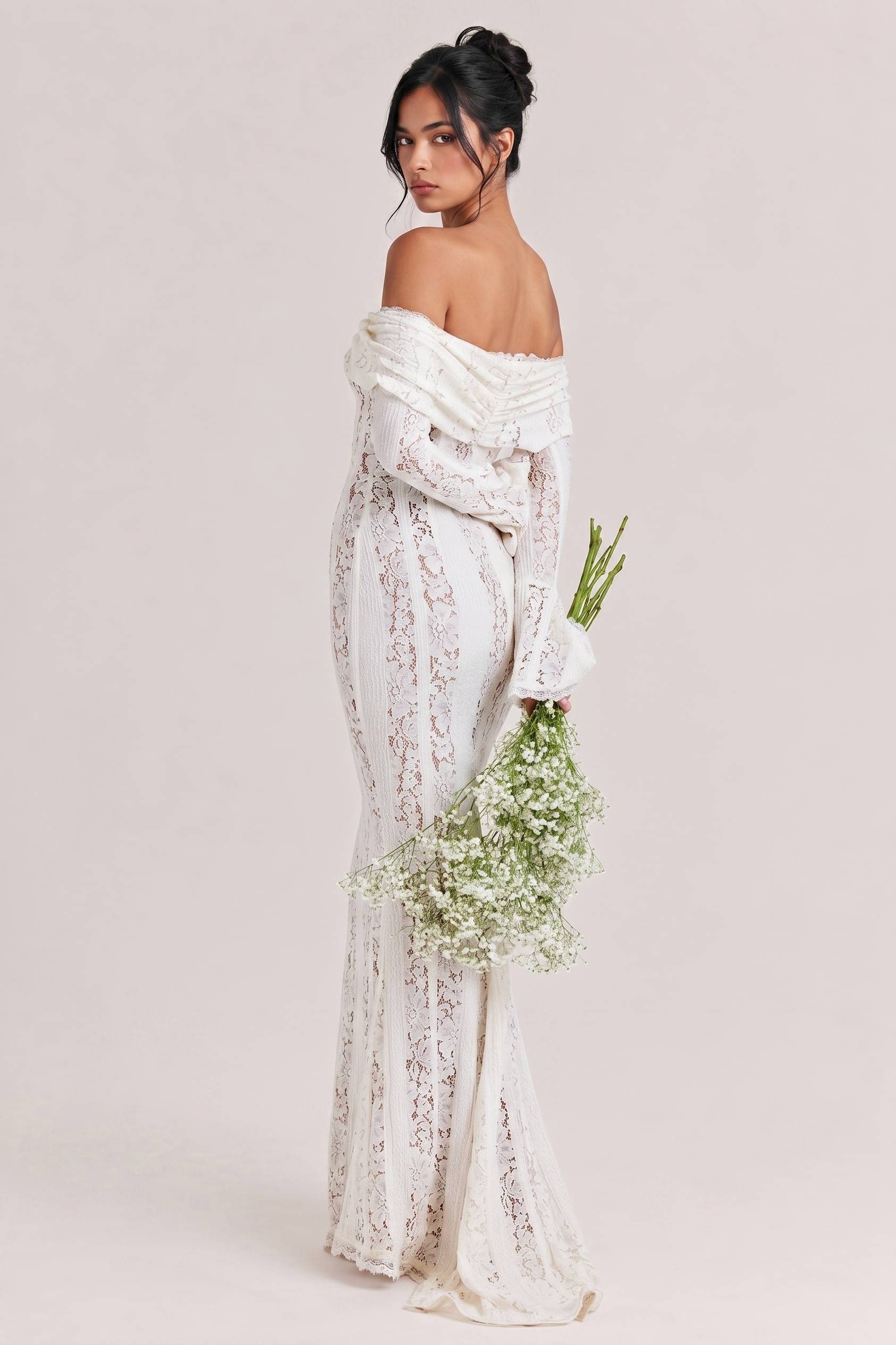Elegant One Shoulder Lace Fishtail Maxi Dress